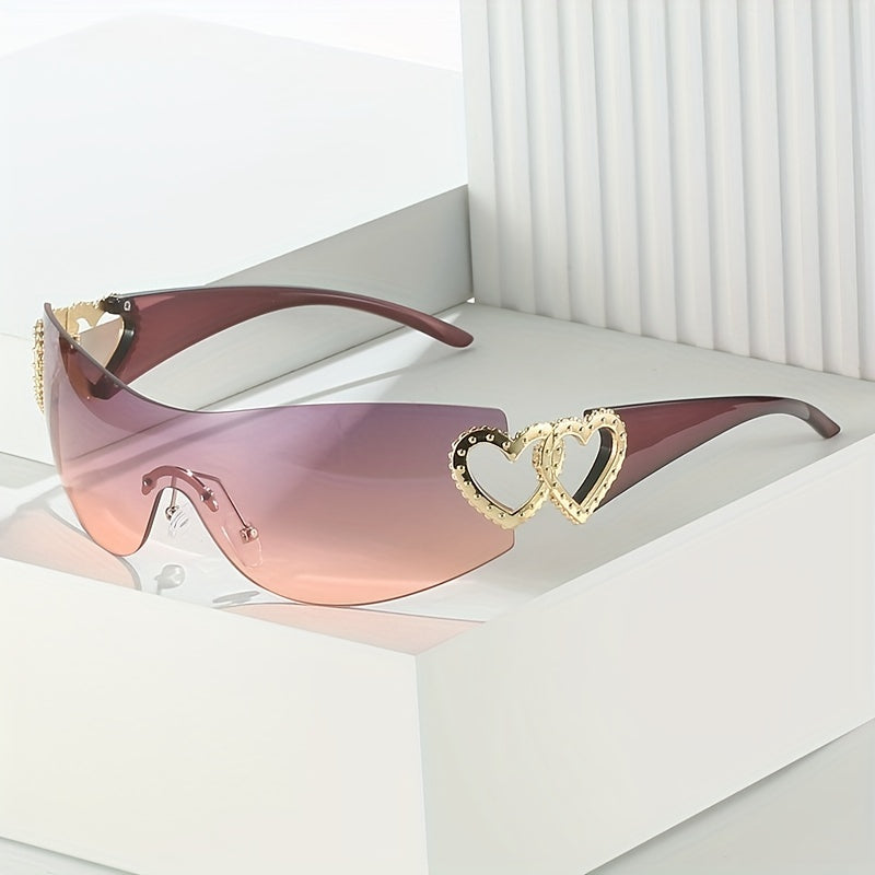 Heart Sunglasses Women Oversized Wrap Around Frame One Piece Lens
