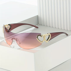 Heart Sunglasses Women Oversized Wrap Around Frame One Piece Lens
