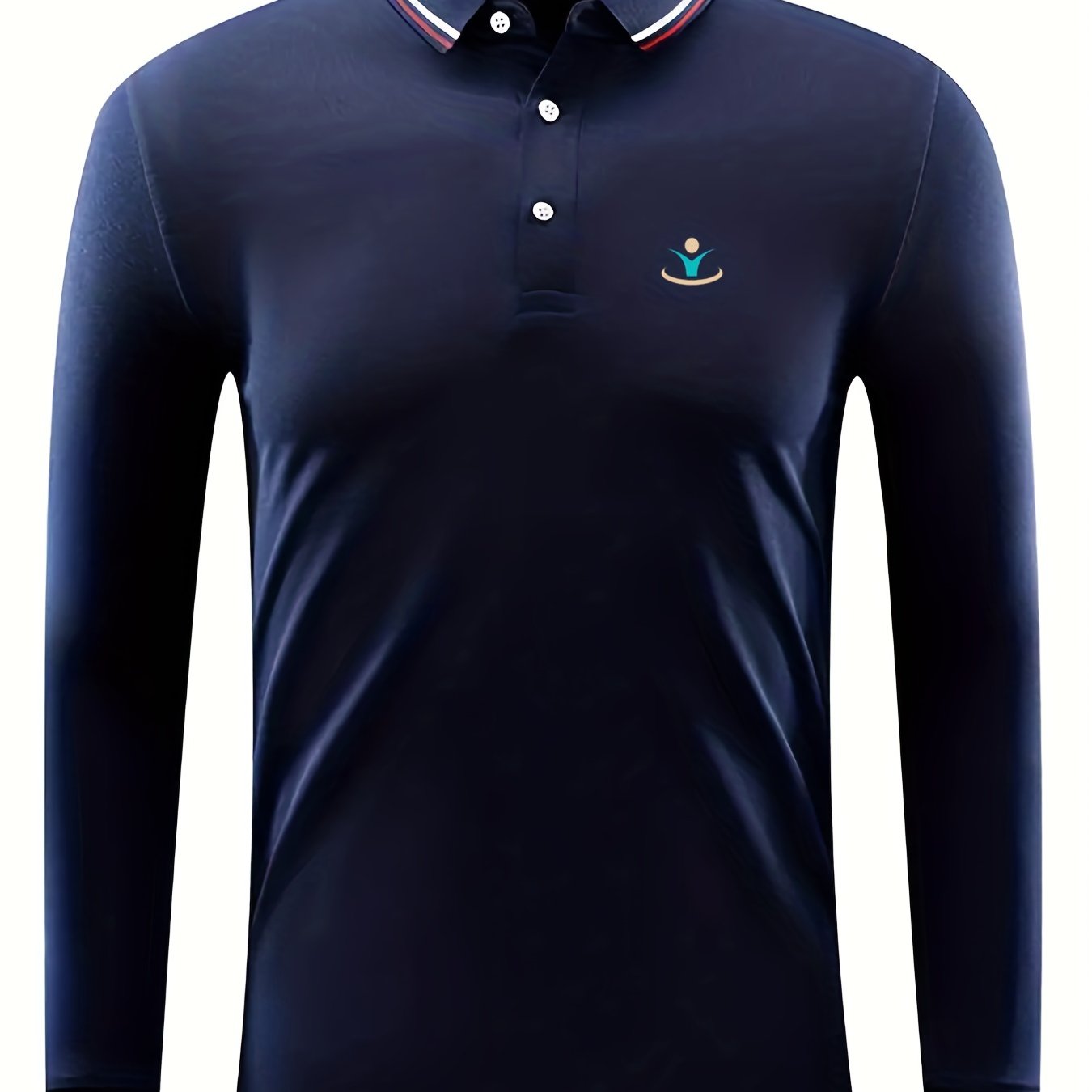Men's Geometry Print Long Sleeve Polo Shirt