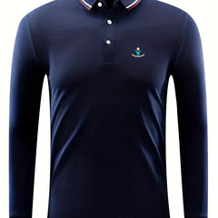 Men's Geometry Print Long Sleeve Polo Shirt