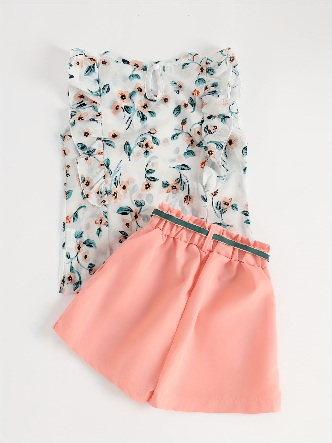 3pcs Girls Casual Lace Flying Sleeve Flower Top & Loose Shorts Summer Kids