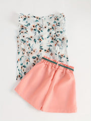 3pcs Girls Casual Lace Flying Sleeve Flower Top & Loose Shorts Summer Kids