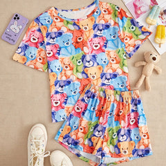 Bear Print Pajama Set Short Sleeve Top & Shorts Women's Sleepwear