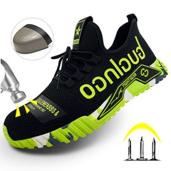 Men's Steel Toe Work Safety Shoes, Anti-skid, Puncture Proof, Lace Up