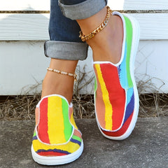 Striped Print Canvas Platform Shoes Slip on Slippers