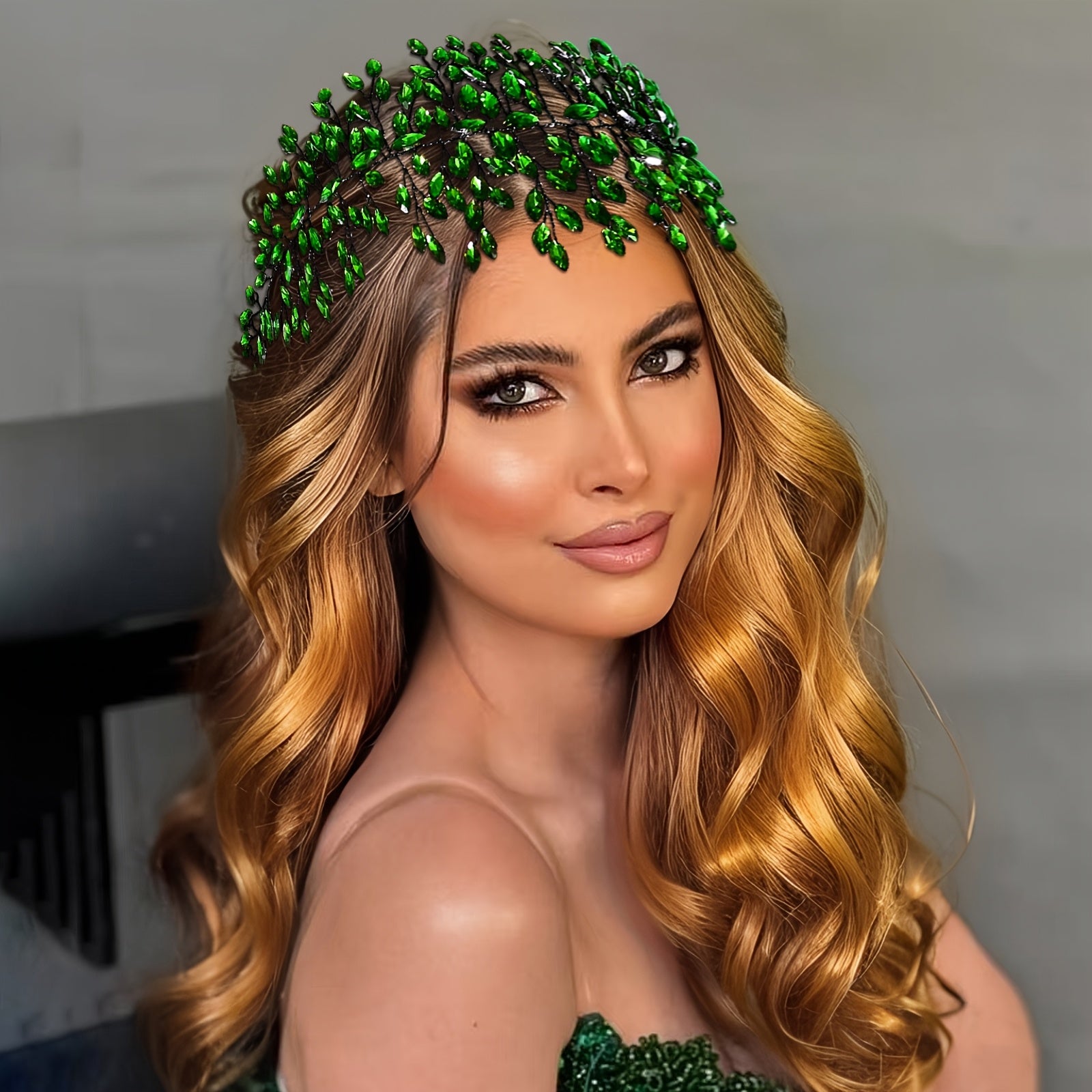 Emerald Green Bridal Headband with Rhinestones