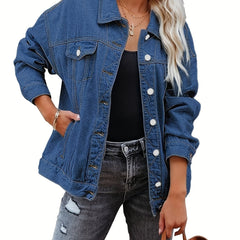 Women's Plus Denim Trucker Jacket Long Sleeve Button Up