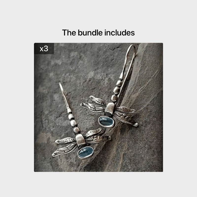 Vintage Dragonfly Stud Earrings with Oval Synthetic Gems for Party