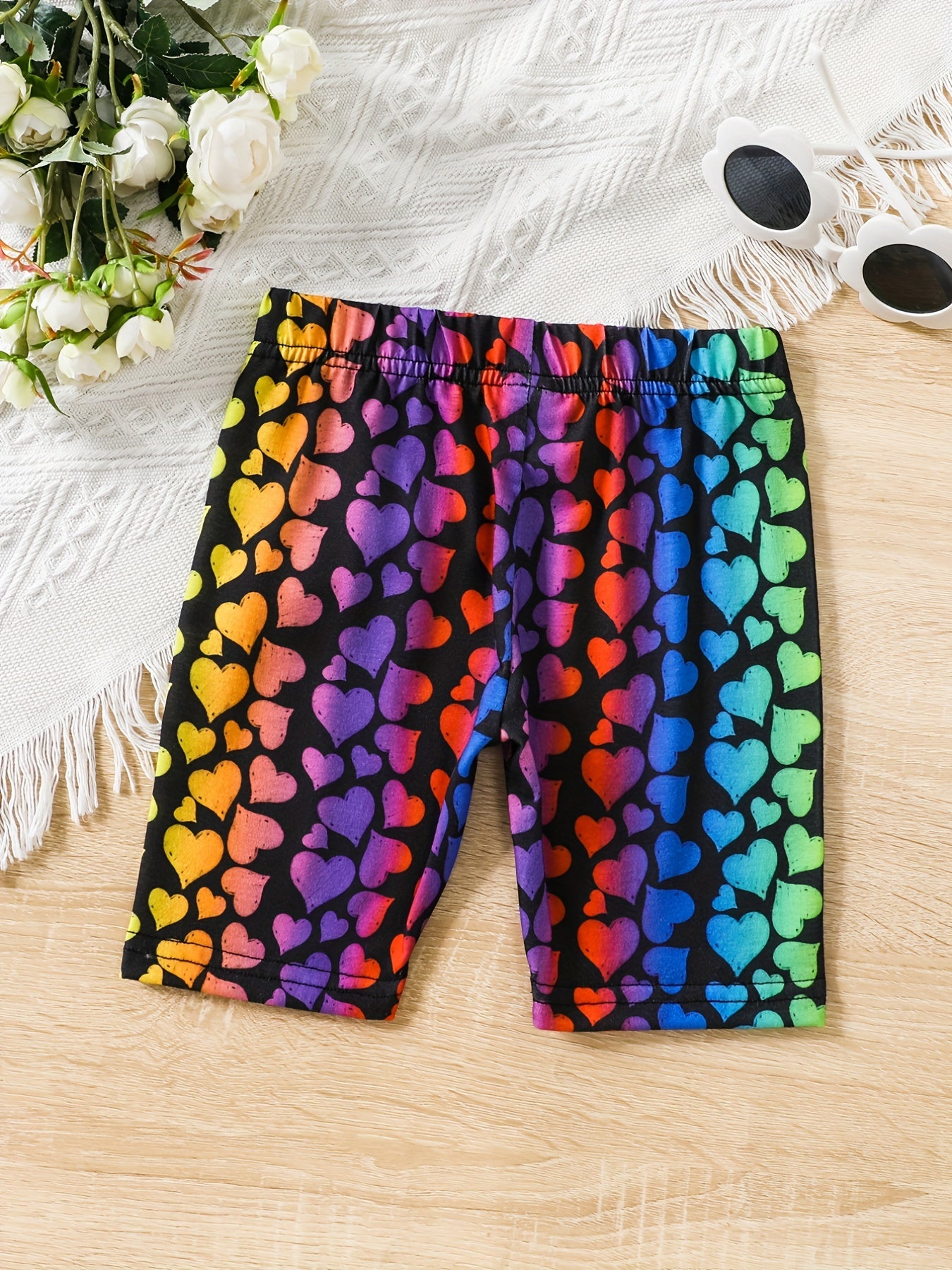 Toddler Girls Colorful Heart Graphic Elastic Waist Biker Shorts