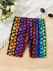 Toddler Girls Colorful Heart Graphic Elastic Waist Biker Shorts
