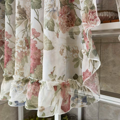 2pcs Flower Sheer Ruffled Short Curtain Valance French Tulle Door Curtains