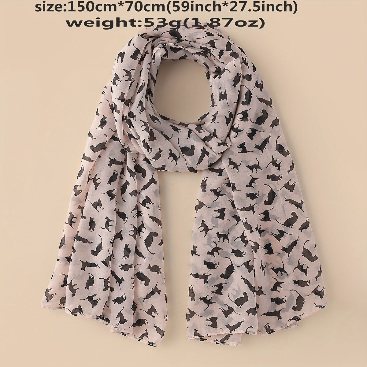 Vintage Cartoon Cat Print Chiffon Scarf Solid Shawl Headwrap