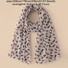 Vintage Cartoon Cat Print Chiffon Scarf Solid Shawl Headwrap