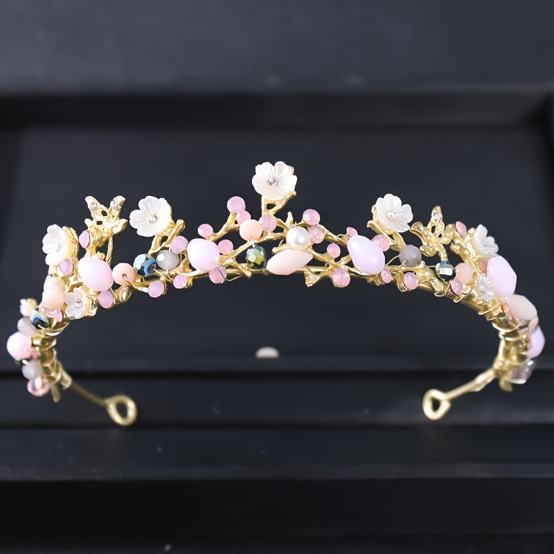 Bridal Rhinestone Pearl Tiara Set - Wedding Crown Leaf Headband