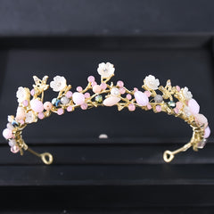Bridal Rhinestone Pearl Tiara Set - Wedding Crown Leaf Headband