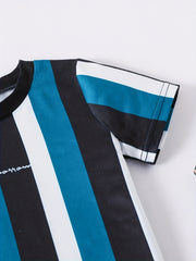 Boys Striped Casual Outfit Round Neck T shirt & Shorts For Summer Kids Clothes