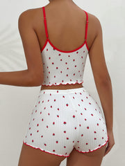 Strawberry Print Pajama Set V Neck Cami Top & Shorts