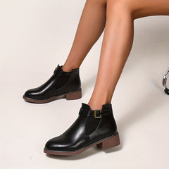Chunky Heeled Ankle Boots Retro Buckle Combat Boots