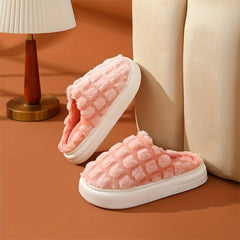 Fuzzy Plaid Platform Slippers Non Slip Indoor Shoes