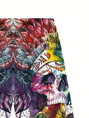 Colorful Skull Graphic Men's Shorts Elastic Waist Summer Outdoor