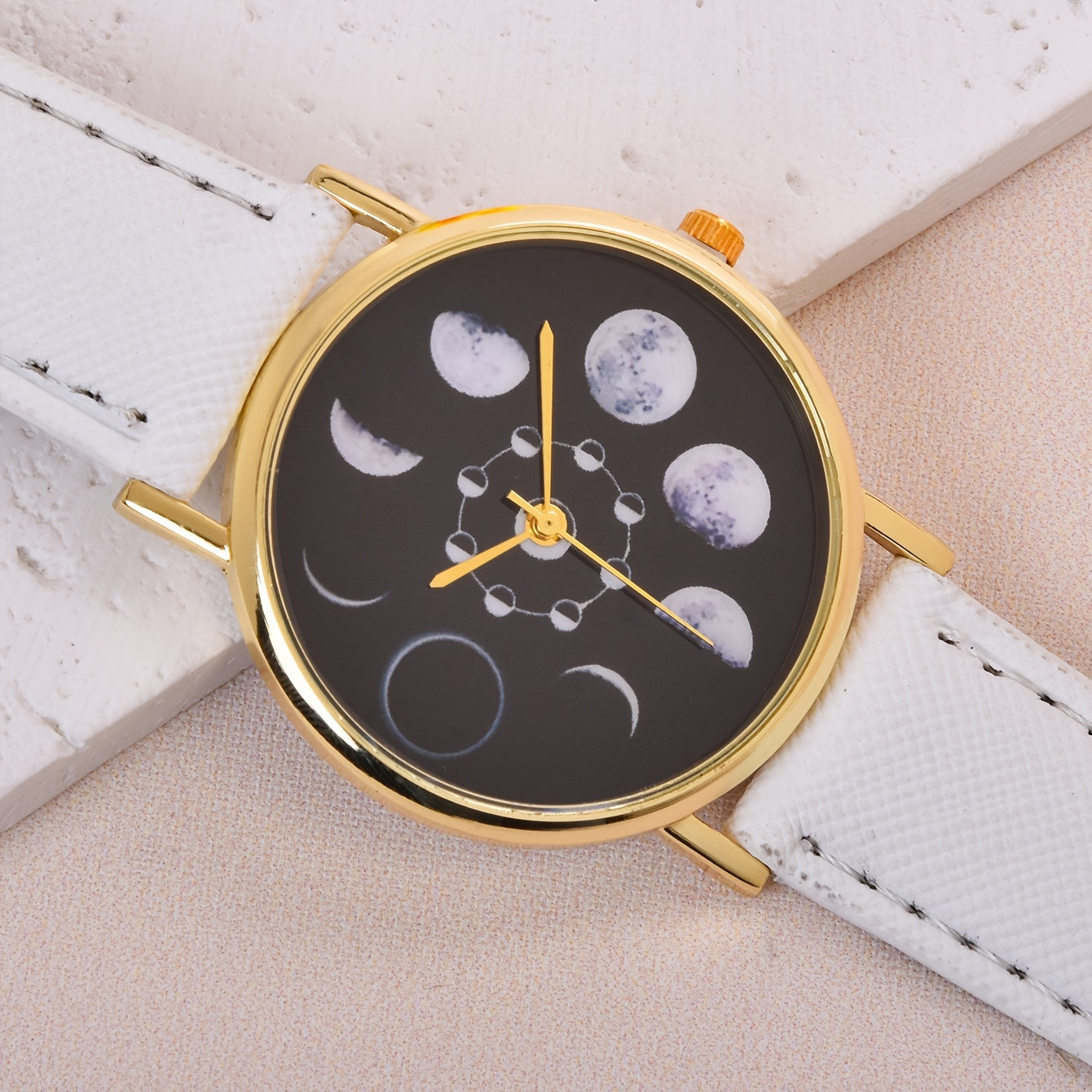 2pcs Girls Moon Watch & Ring Set Moon Shaped Accessory