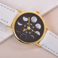 2pcs Girls Moon Watch & Ring Set Moon Shaped Accessory