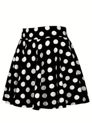 Polka Dot Print Flared Skirt High Waist Retro Style