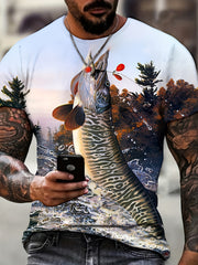 Fish 3D Pattern Print Men's Short Sleeve T-shirt Graphic Tee
