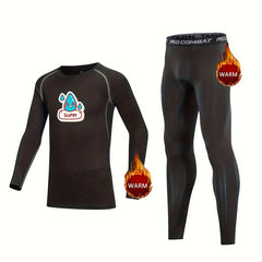 Kids Compression Fleece Sets - Cartoon Crew Neck Pullover & Pants