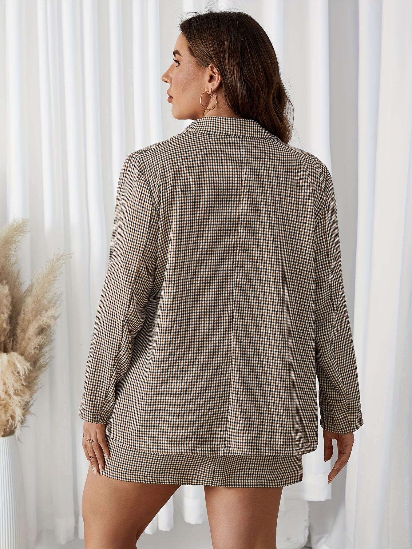 Houndstooth Long Sleeve Blazer & Skirt Set