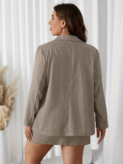 Houndstooth Long Sleeve Blazer & Skirt Set