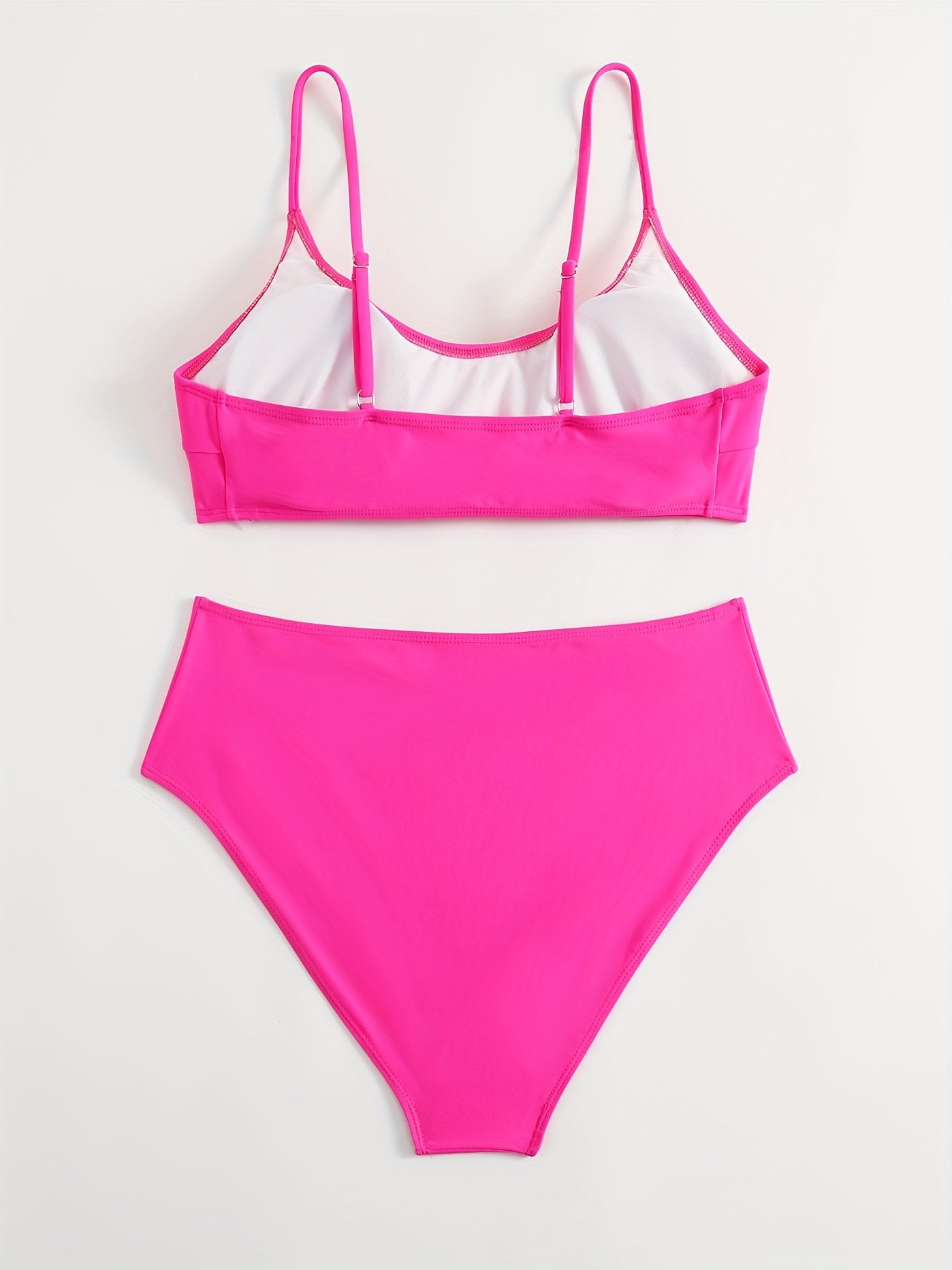 Casual Bikini Set Women's Solid Round Neck 2 Piece Set