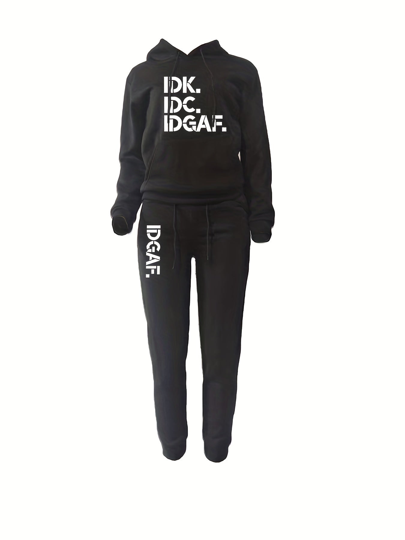 Letter Print Drawstring Two piece Set Long Sleeve Hoodies & Jogger Pants
