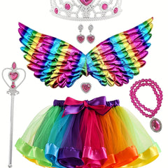 7pc Girls Dressing Dress Half Skirt Accessories Wing Rainbow Skirt Set