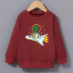 Boys Space Alien & Airplane Print Sweatshirt Crew Neck Top
