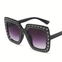 Square Rhinestone Sunglasses Mod Gradient Lens Glasses UV400