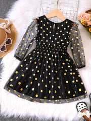 Girl's Golden Dot Long Sleeve Tunic Dress For Party