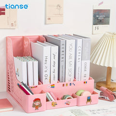 TIANSE Desktop Bookshelf File Storage Box with Pen Holder