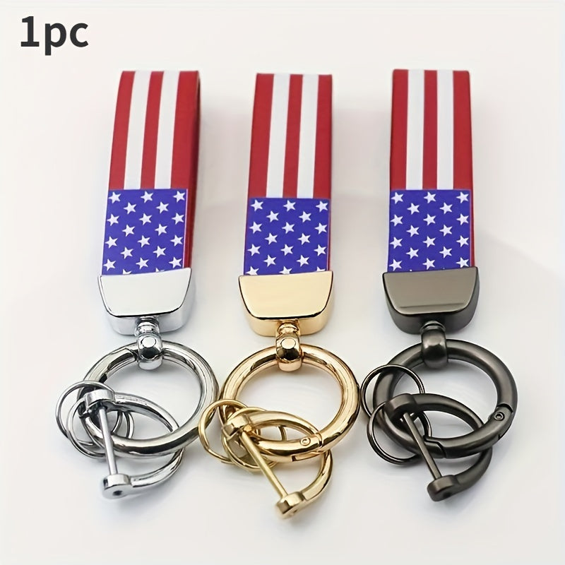 American Flag Car Keychain PU Leather Keyring Pendant