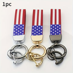 American Flag Car Keychain PU Leather Keyring Pendant
