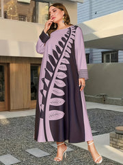 Colorblock Leaf Print Maxi Dress