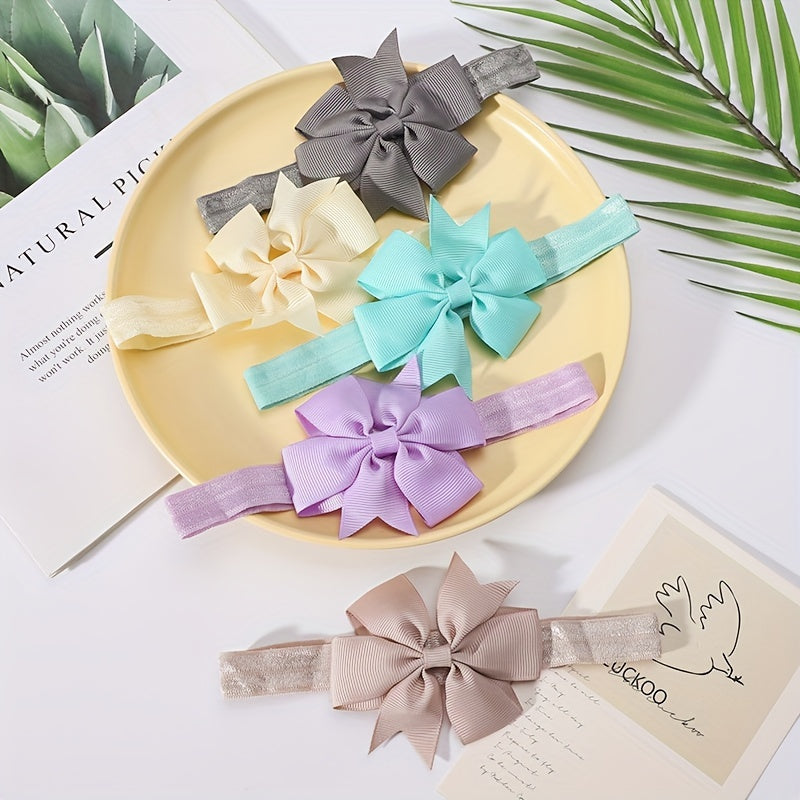 5pcs Bowknot Hairband Soft Nylon Headband for Baby Girls