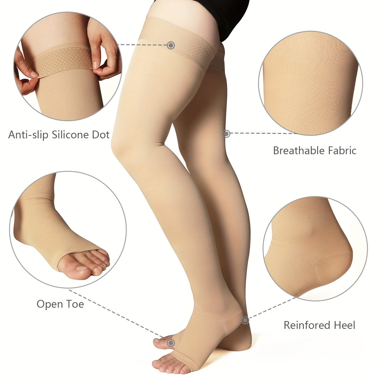 Thigh High Compression Stockings 20-30mmHg Toeless Unisex Leg Support Hose