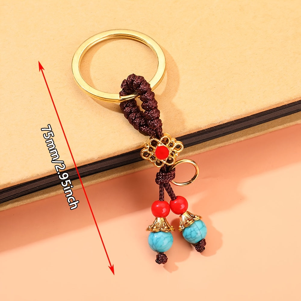 Vintage Woven Chinese Knot Beaded Rope Keychain Lucky Key Chain Pendant