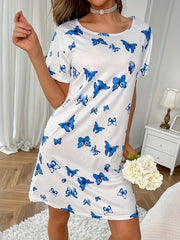 Butterflies Print Short Sleeve Pajama Dress