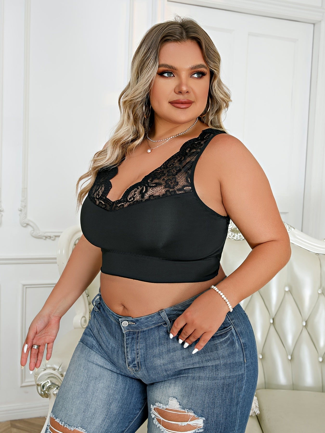 Sexy Bra Contrast Lace Wide Straps Bralette