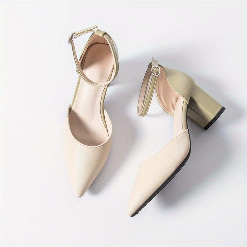 Block Heel Sandals Pointed Toe Buckle Strap Shoes Colorblock Pumps