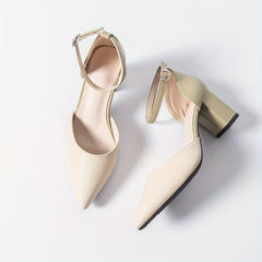Block Heel Sandals Pointed Toe Buckle Strap Shoes Colorblock Pumps
