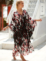 Casual Cover Up Dress Women's Plus Random Print Bat Sleeve V Neck