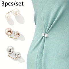3pc Faux Pearl Metal Lapel Pin Brooch Dress Skirt Waist Pants Buckle